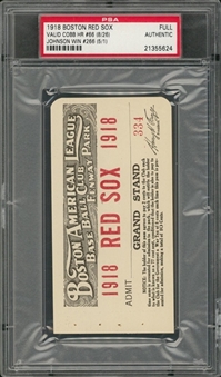 1918 Boston Red Sox Full Grand Stand Pass - Ty Cobb Home Run #66/ Johnson Win #266 (PSA)